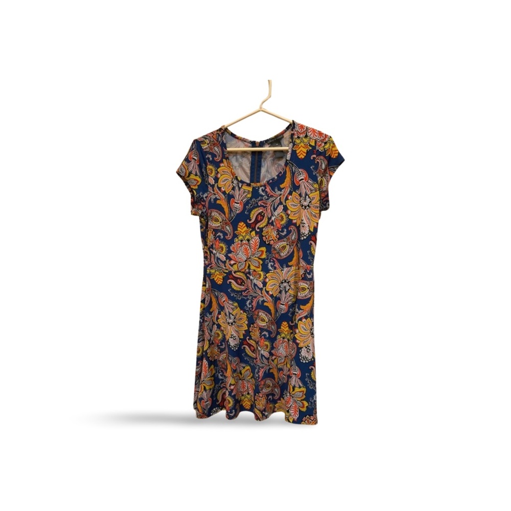 Chelsea & Theodore Navy + Orange Floral Mini Dress – Size M / Medium